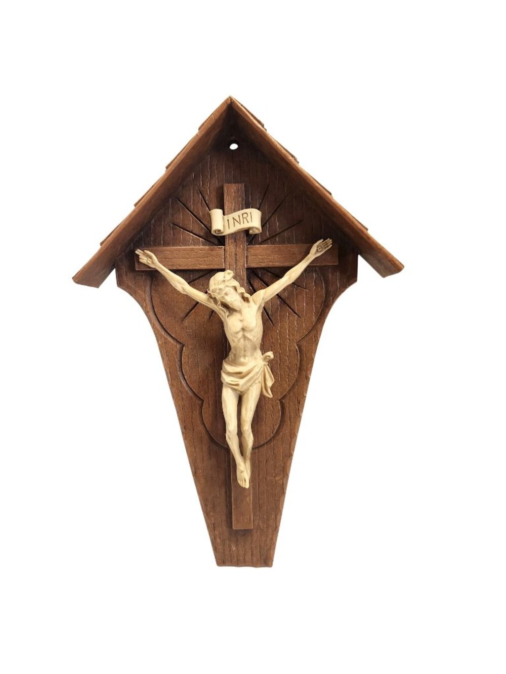 Vintage Koziol Wall Crucifix Roof Design Jesus On Cross INRI Made In W-Germany